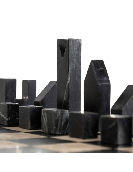 Table d’échecs marbre noir avec tiroir 44x44x62 cm Davos