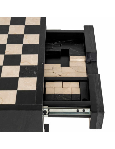 Table d’échecs marbre noir avec tiroir 44x44x62 cm Davos