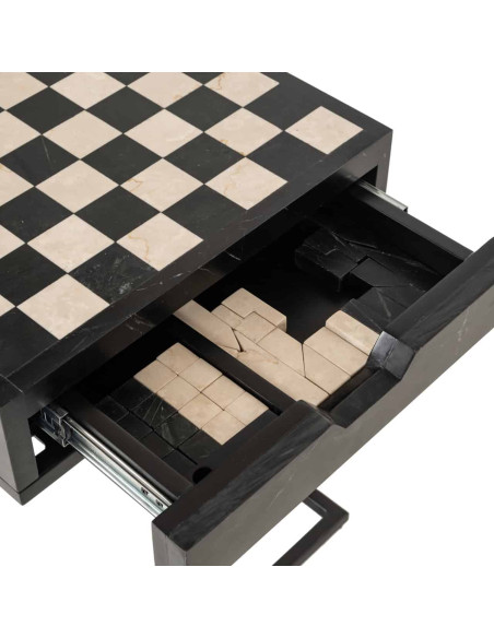Table d’échecs marbre noir avec tiroir 44x44x62 cm Davos