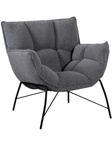 Fauteuil lounge gris anthracite en tissu et métal noir...