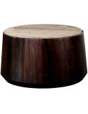 Table basse ronde travertin et manguier noyer 75 cm Iowa