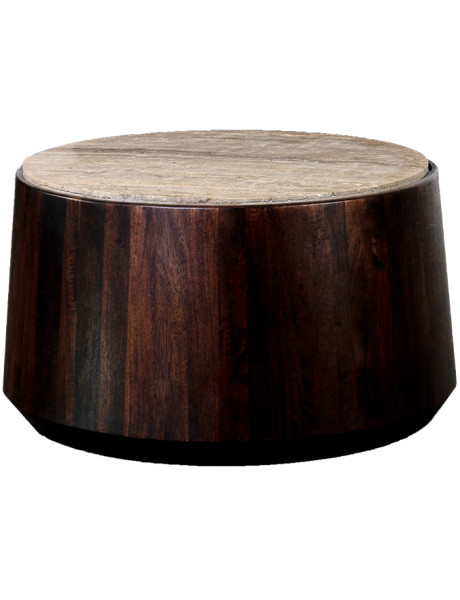 Table basse ronde travertin et manguier noyer 75 cm Iowa