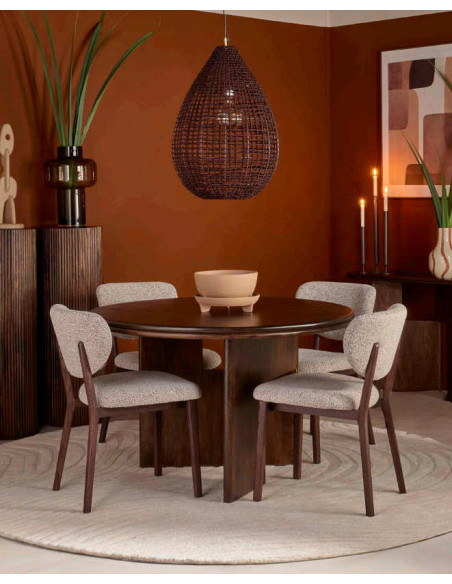 Table à manger ronde en manguier finition noyer 120 cm Dayton
