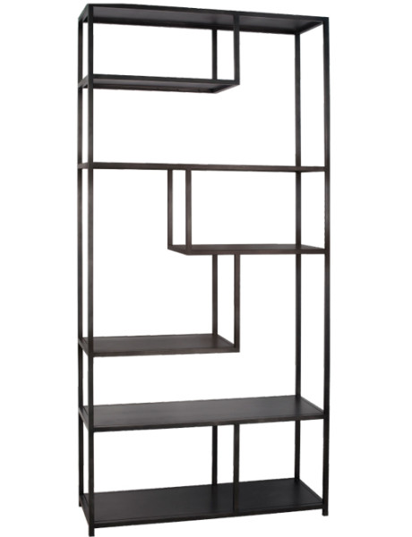 Bibliothèque métal noir asymétrique 100x35x213 cm Arizona
