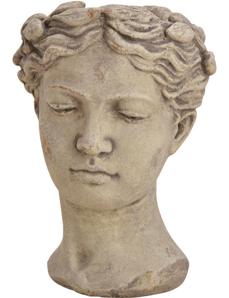 Cache-pot tête de femme en ciment gris 18x25,7x17,5 cm...
