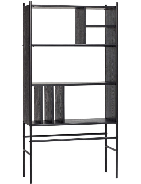 Bibliothèque étagère noire bois métal FSC 79x32x160 cm...