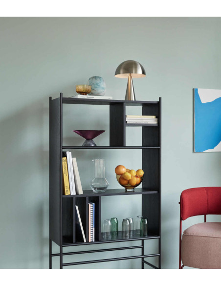 Bibliothèque étagère noire bois métal FSC 79x32x160 cm Divide