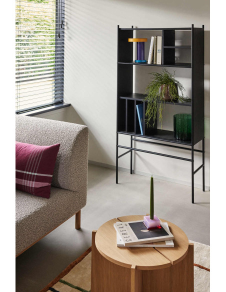 Bibliothèque étagère noire bois métal FSC 79x32x160 cm Divide