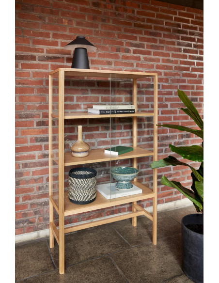 Vitrine bibliothèque chêne naturel et verre 80x35x140 cm Museum