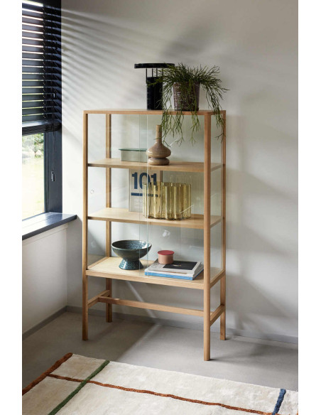 Vitrine bibliothèque chêne naturel et verre 80x35x140 cm Museum