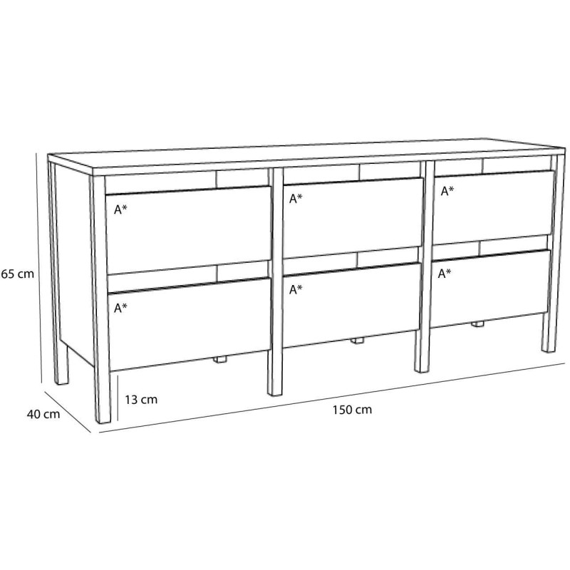 Buffet chêne naturel 6 tiroirs 150 cm...