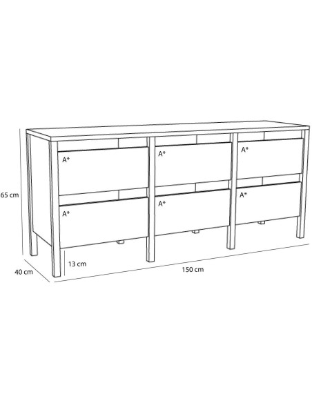 Buffet chêne naturel 6 tiroirs 150 cm Forma