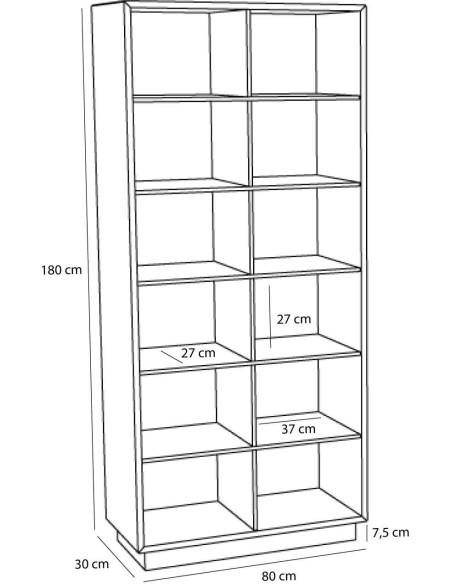Bibliothèque chêne naturel 12 niches 180 cm Disco