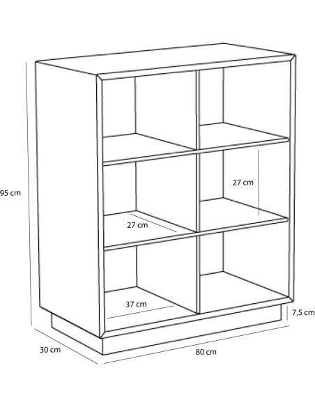 Bibliothèque basse chêne naturel 6 niches 80x30x95 cm Disco