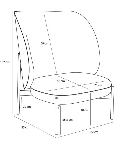 Fauteuil lounge tissu gris clair 85x82x102 cm Area
