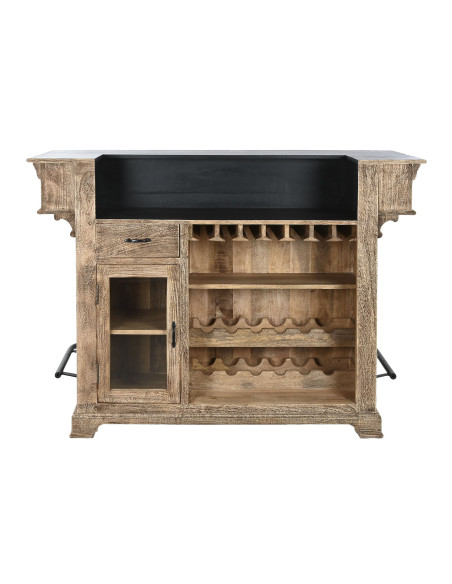 Meuble bar manguier naturel et noir 152 cm Vyldor