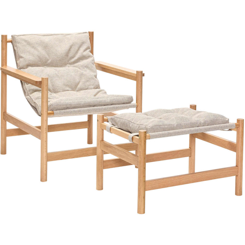 Fauteuil lounge chêne coussin beige...