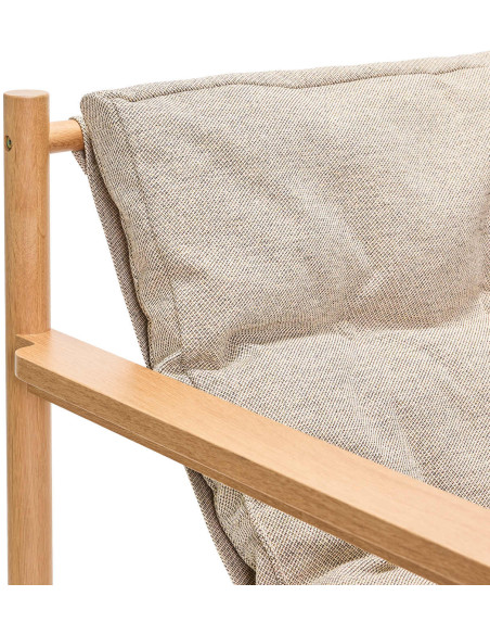 Fauteuil lounge chêne coussin beige avec repose-pied Heritage