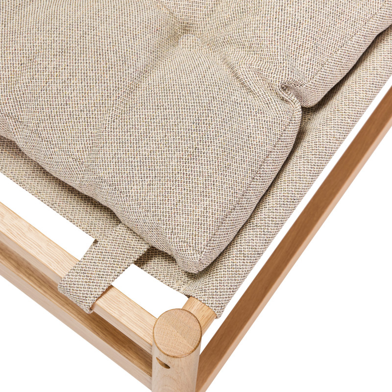 Fauteuil lounge chêne coussin beige...
