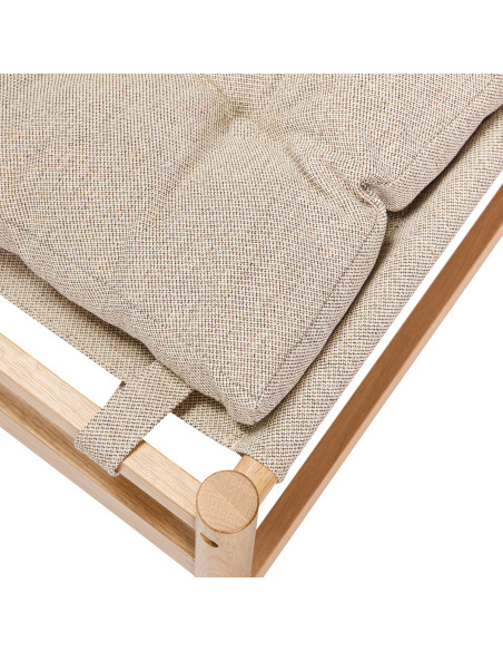 Fauteuil lounge chêne coussin beige avec repose-pied Heritage