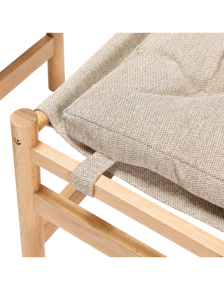 Fauteuil lounge chêne coussin beige avec repose-pied Heritage