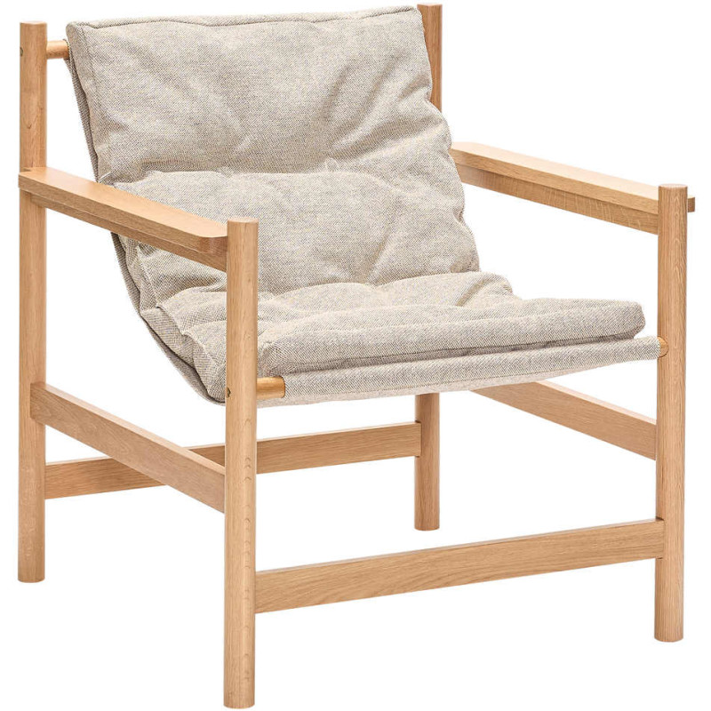 Fauteuil lounge chêne coussin beige...