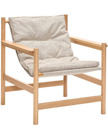 Fauteuil lounge chêne coussin beige avec repose-pied Heritage