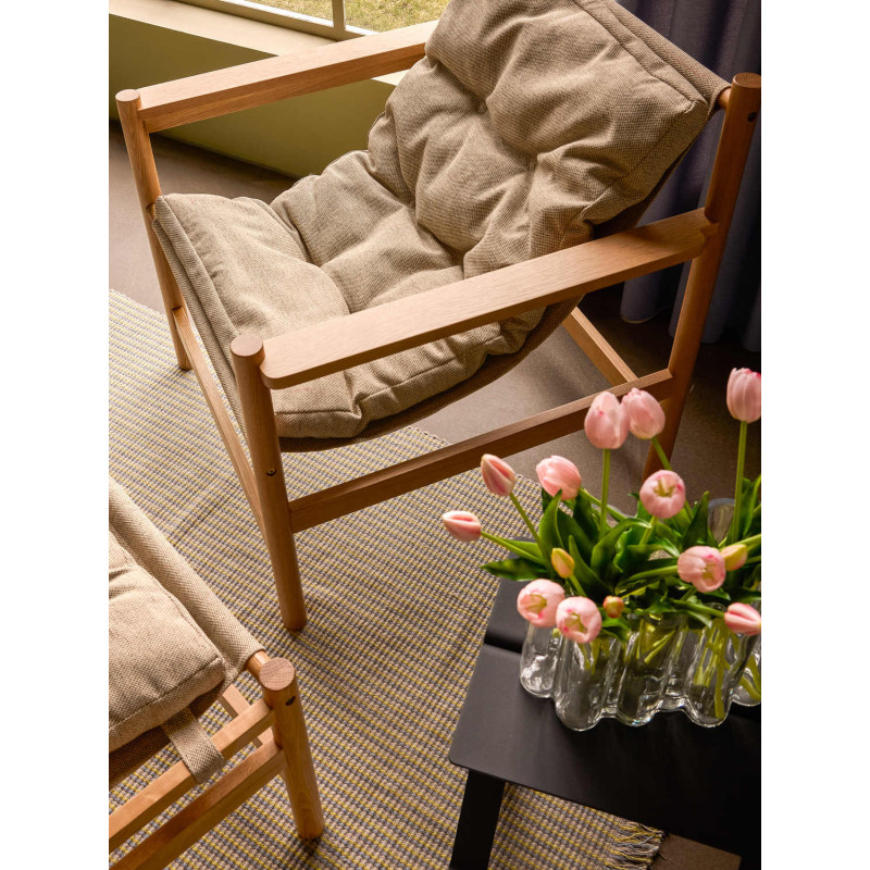 Fauteuil lounge chêne coussin beige...