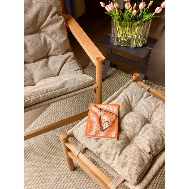 Fauteuil lounge chêne coussin beige...