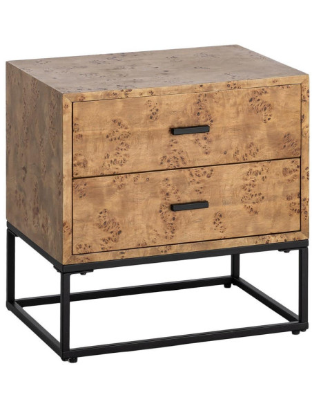 Table de chevet MDF effet bois naturel métal noir 55x41x55 cm Burkévia