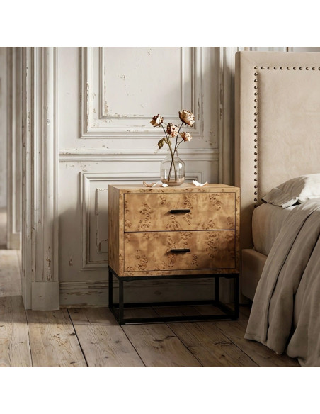 Table de chevet MDF effet bois naturel métal noir 55x41x55 cm Burkévia