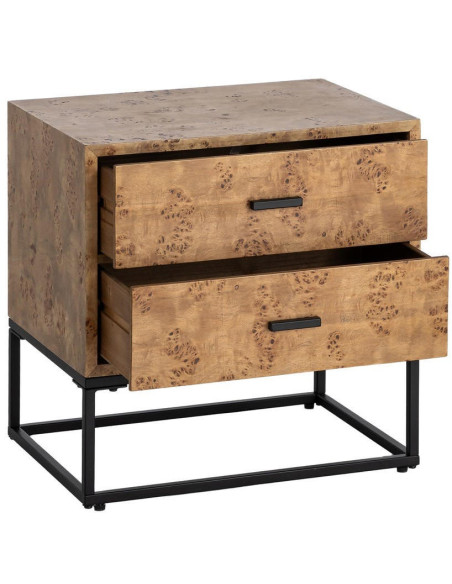 Table de chevet MDF effet bois naturel métal noir 55x41x55 cm Burkévia