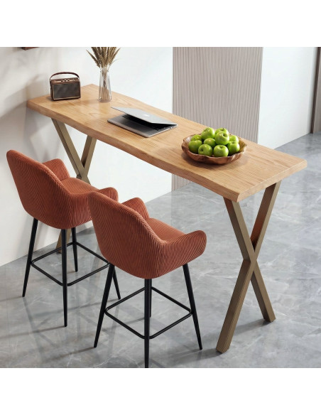 Table haute rectangulaire 110 x 60 x 106 cm naturel MDF métal doré Cetina