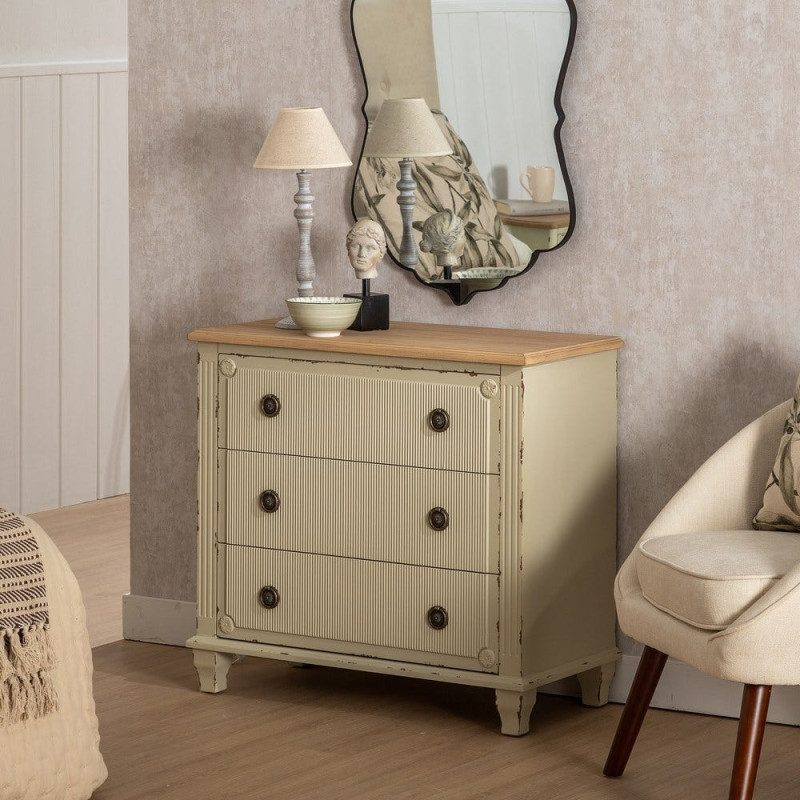 Commode bois crème 3 tiroirs Zyran