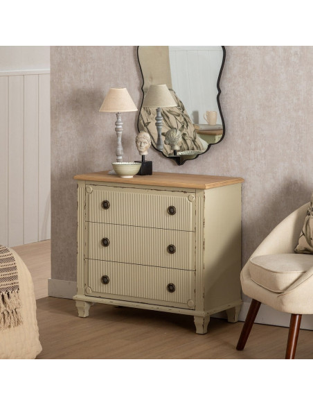 Commode bois crème 3 tiroirs Zyran