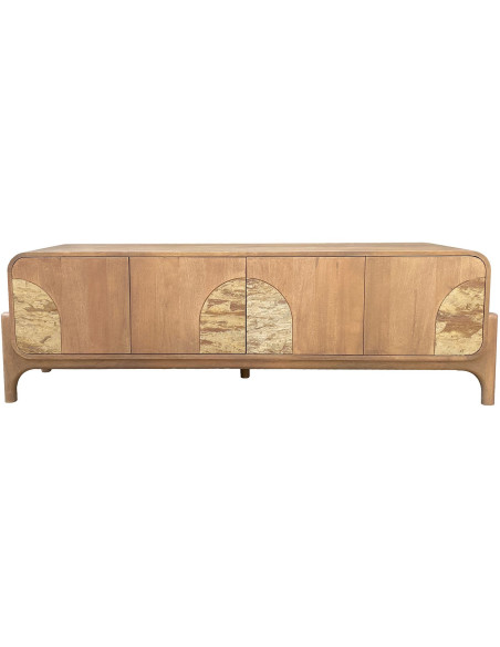 Meuble TV naturel manguier pierre 4 portes 160 cm Solvaya