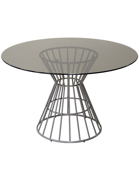 Table à manger ronde verre fumé métal argenté 120 cm Veyora