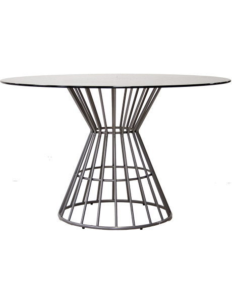 Table à manger ronde verre fumé métal argenté 120 cm Veyora  - 2