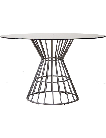 Table à manger ronde verre fumé métal argenté 120 cm Veyora