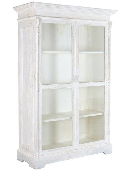 Vitrine vaisselier 2 portes en manguier blanc et verre 140x55x209 cm Honfleur