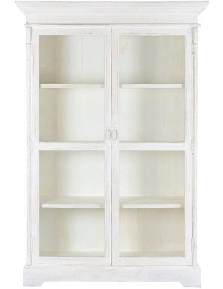 Vitrine vaisselier 2 portes en manguier blanc et verre 140x55x209 cm Honfleur