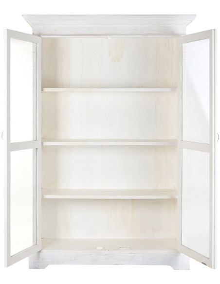 Vitrine vaisselier 2 portes en manguier blanc et verre 140x55x209 cm Honfleur