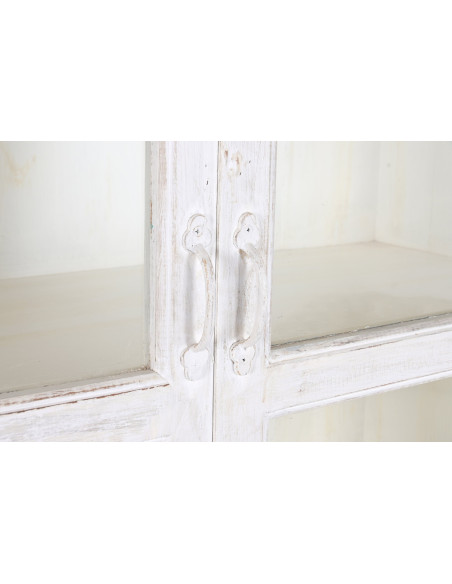 Vitrine vaisselier 2 portes en manguier blanc et verre 140x55x209 cm Honfleur