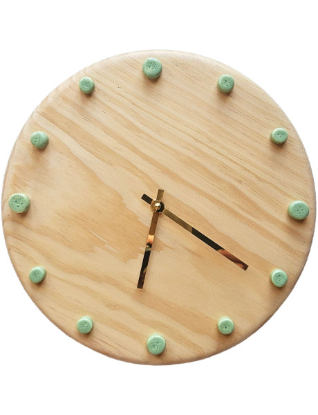 Horloge murale bois silencieuse aiguilles dorées repères menthe 29 cm Aalborg