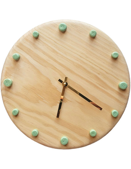 Horloge murale bois silencieuse aiguilles dorées repères menthe 29 cm Aalborg
