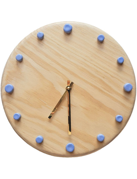 Horloge murale bois silencieuse aiguilles dorées repères bleu clair 29 cm Aalborg