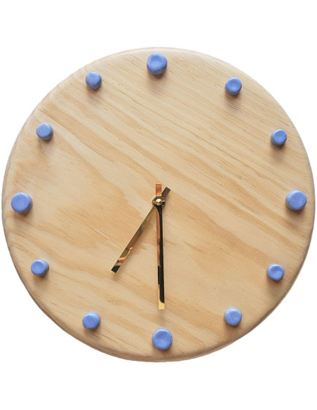 Horloge murale bois silencieuse aiguilles dorées repères bleu clair 29 cm Aalborg