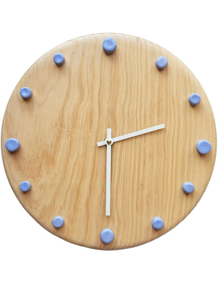 Horloge murale bois silencieuse aiguilles blanches repères bleu clair 29 cm Aalborg