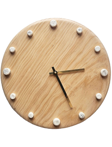 Horloge murale bois silencieuse aiguilles dorées blanc moucheté 29 cm Aalborg
