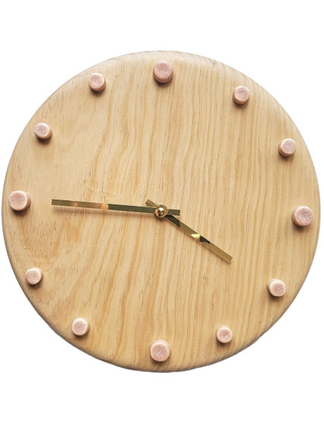 Horloge murale bois silencieuse aiguilles dorées repères...